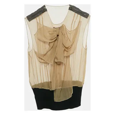 Lanvin Beige Sheer Silk Bow Detail Sleeveless Top