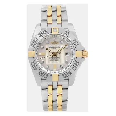 Breitling Galactic Steel 18K Gold Mop Dial Quartz Wristwatch