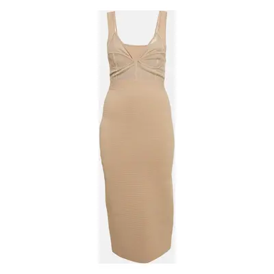 Herve Leger Beige Patterned Jersey Corset Midi Dress