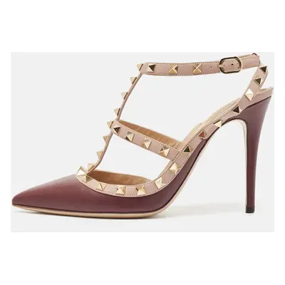 Valentino Plum/Dusty Pink Leather Rockstud Ankle Strap Pumps Size