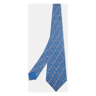 Hermès Blue Printed Silk Classic Tie