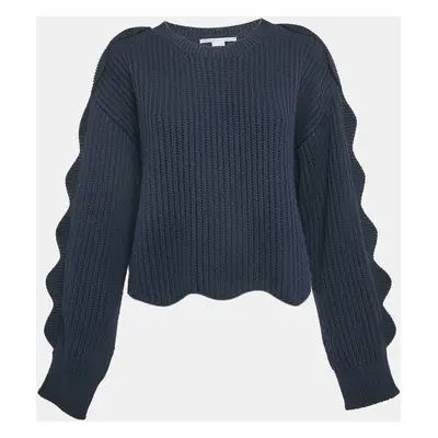 Stella McCartney Navy Blue Cotton Blend Scallop Detail Sweater