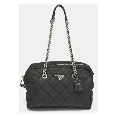 Prada Black Quilted Nylon Bauletto Satchel