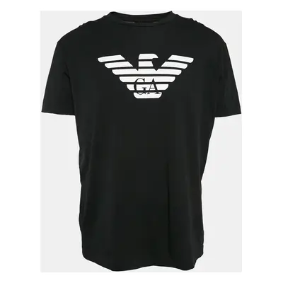 Emporio Armani Black Logo Print Cotton Crew Neck T-Shirt