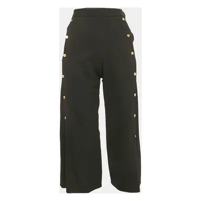 Versace Black Virgin Wool Button Detail Capri Pants