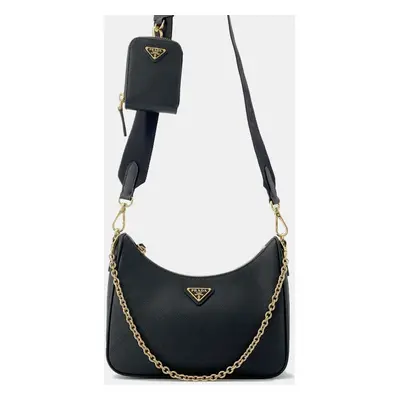 Prada Black Leather Saffiano Leather Re-Edition Shoulder Bag