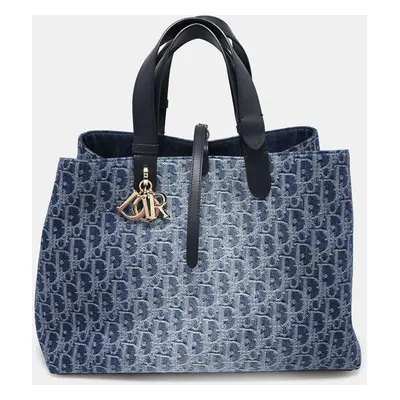 Dior Oblique Tote Bag By Jules Blue Denim Size Large