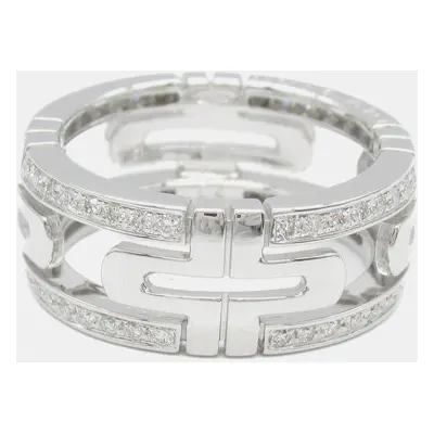 Bvlgari 18K White Gold and Diamond Parentesi Band Ring EU