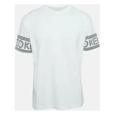 Kenzo White Logo Print Cotton Round Neck T-Shirt