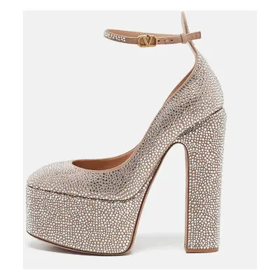 Valentino Beige Suede Crystal Embellished Tango Pumps Size