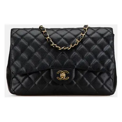 Chanel Black Caviar Leather Jumbo Classic Single Flap Shoulder Bag