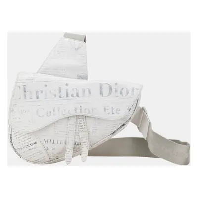 Dior White Daniel Arsham Newspaper Print Saddle Bag