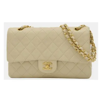 Chanel Light Beige Lambskin Leather Classic Double Flap Shoulder Bag