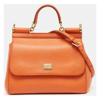 Dolce & Gabbana Orange Leather Medium Miss Sicily Top Handle Bag