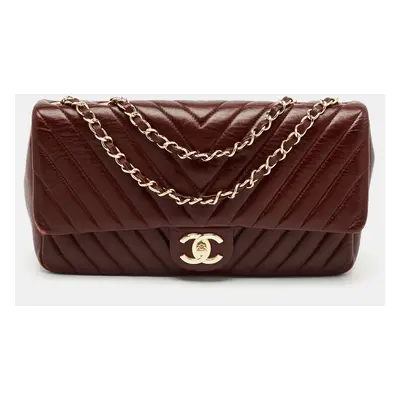 Chanel Burgundy Surpique Chevron Leather Single Flap Bag