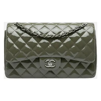 Chanel Green Jumbo Classic Patent Double Flap