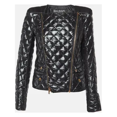 Balmain Black Nylon Zip-Up Quilted Down Jacket