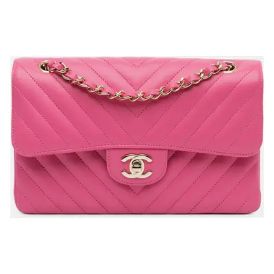 Chanel Pink Small Classic Chevron Lambskin Double Flap Bag