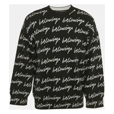 Balenciaga Black Logo Jacquard Knit Crew Neck Jumper