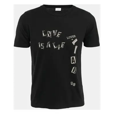 Saint Laurent Paris Black Lover Lier Print Cotton Jersey T-Shirt