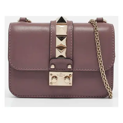 Valentino Mauve Leather Mini Glam Lock Flap Shoulder Bag