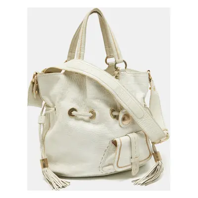 Lancel White Leather Premiere Flirt Bucket Bag