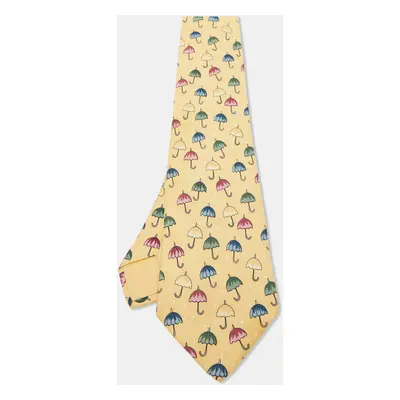 Hermes Yellow Umbrella Print Silk Tie