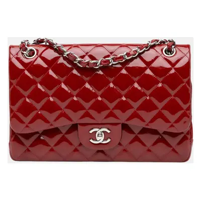 Chanel Red Jumbo Classic Patent Double Flap