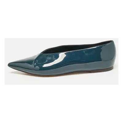 Celine Blue Patent Leather V neck Ballet Flats Size 37.5