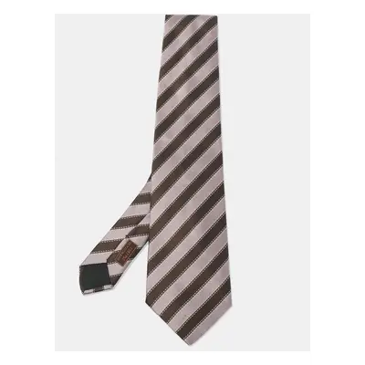 Hermès Brown Diagonal Striped Silk Tie