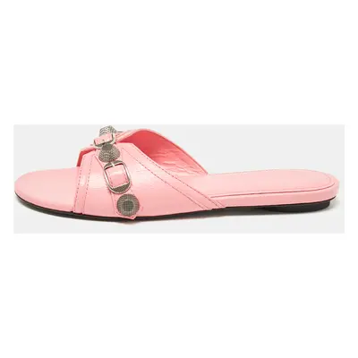 Balenciaga Pink Leather Le Cagole Flat Slides Size