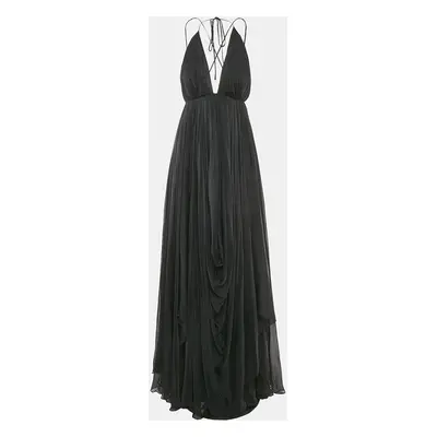 Gauri & Nanika Black Chiffon Draped Maxi Dress