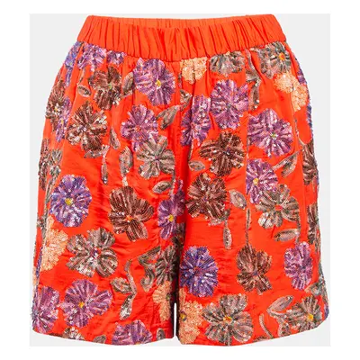 Maje Orange Floral Sequin Embroidered Crepe Izul Shorts