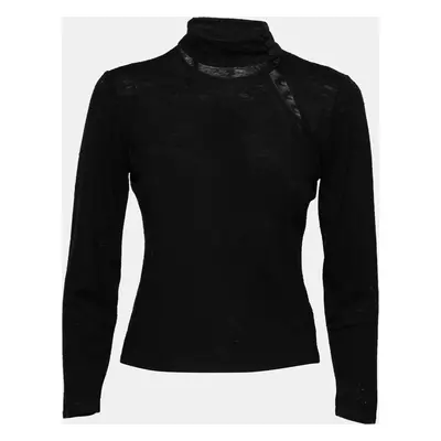 Emporio Armani Black Wool Cut-Out Detail Long Sleeve Top