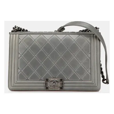 Chanel Grey Paris-Salzburg Large Embossed Calfskin Boy Flap