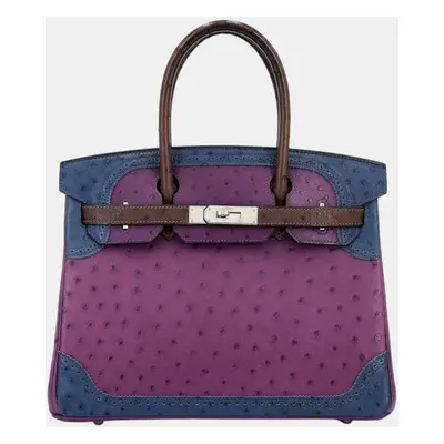 Hermes Violet ,Bleu de Malte ,Marron d’Inde Ostrich Leather Birkin Ghillies Bag