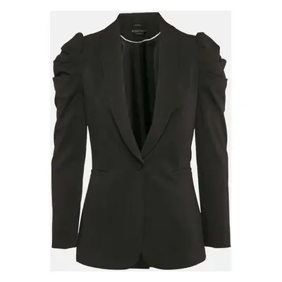 Alice + Olivia Black Crepe Puff Sleeve Single Breasted Blazer