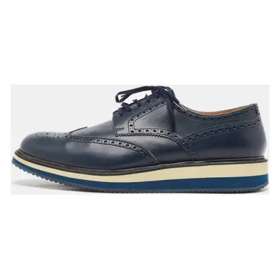 Prada Blue Brogue Leather Lace Up Derby Size 44.5