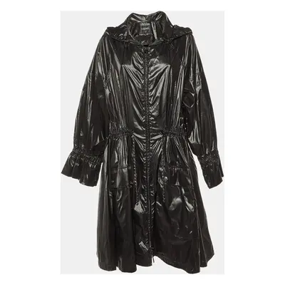 Chanel Black Nylon Hooded Zip Up Coat