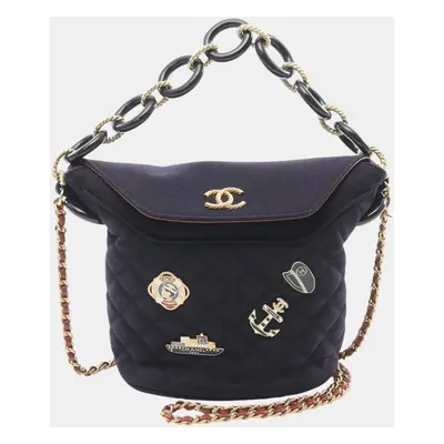 Chanel Navy Wool, Leather Paris Hamburg Shoulder Bag