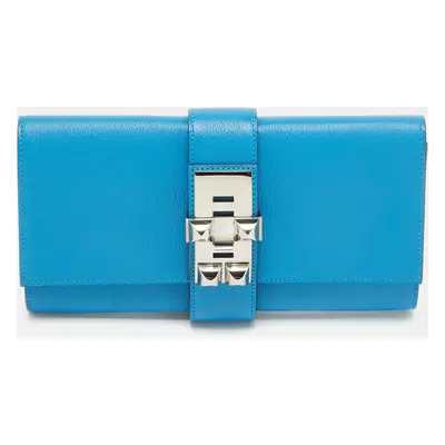 Hermès Bleu Zanzibar Chevre Mysore Leather Medor Clutch