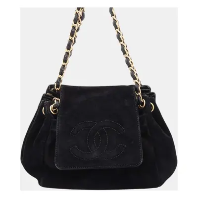 Chanel Black Velour CC Logo Shoulder Bag