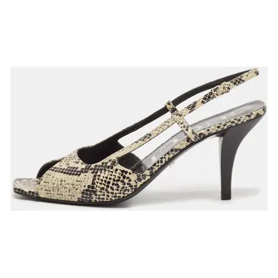 Gucci Black/Cream Snakeskin Embossed Leather Slingback Sandals Size