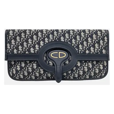 Dior Navy Blue Canvas Oblique Folding Clutch Bag