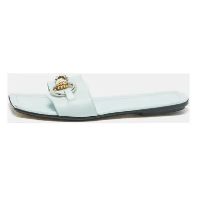 Lanvin Blue Leather Embellished Flat Slides Size