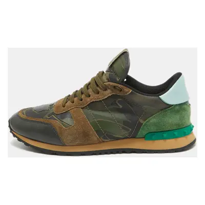 Valentino Multicolor Camouflage Leather and Canvas Rockrunner Sneakers Size