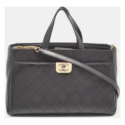 Chanel Black Quilted Caviar Leather Straight Lines Tote