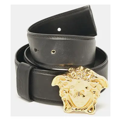 Versace Black Leather Medusa Head Buckle Belt