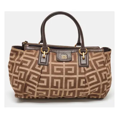 Givenchy Brown/Beige Monogram Canvas and Leather Double Zip Tote