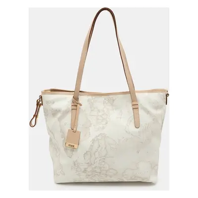 Alviero Martini 1A Classe White Geo Printed Coated Canvas and Leather Tote